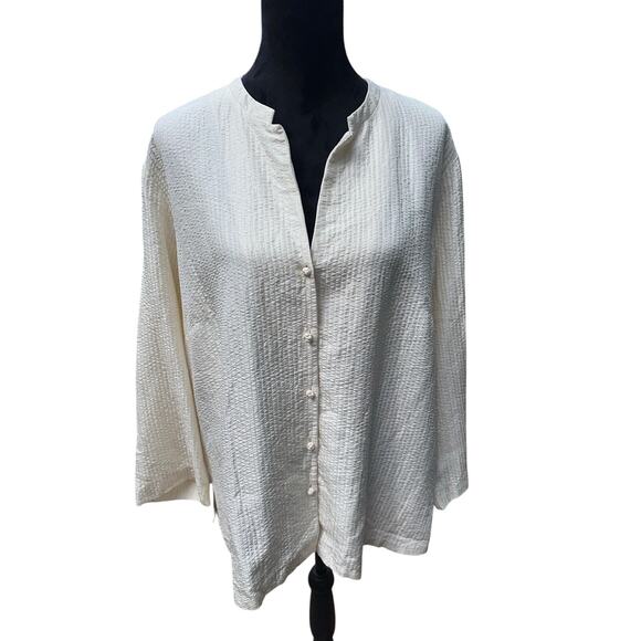 Eileen Fisher 1X Textured Silk Blend Button Up Shirt Plus Size Cream - Picture 1 of 13